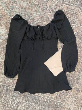Lulus Black Balloon Sleeve Mini Dress Ruched Bust Medium